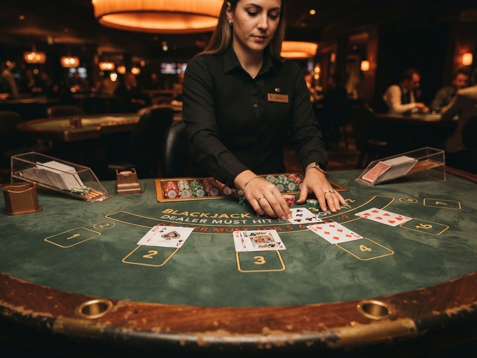 Live blackjack table with cards dealt